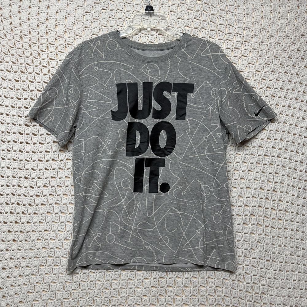 Nike Tee Dri Fit T-Shirt Mens L Gray Geometric Athletic Cut Just Do It Graphic
